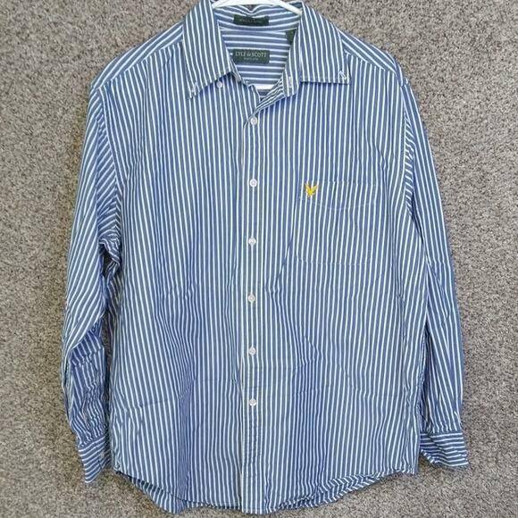 Lyle & Scott button up Blue White Striped shirt size L - Picture 1 of 10
